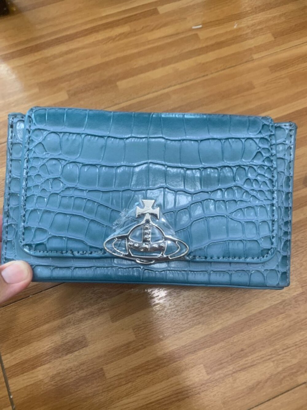Vintage Vivienne Westwood Blue Hazel Croc-Embossed Leather Clutch Bag
